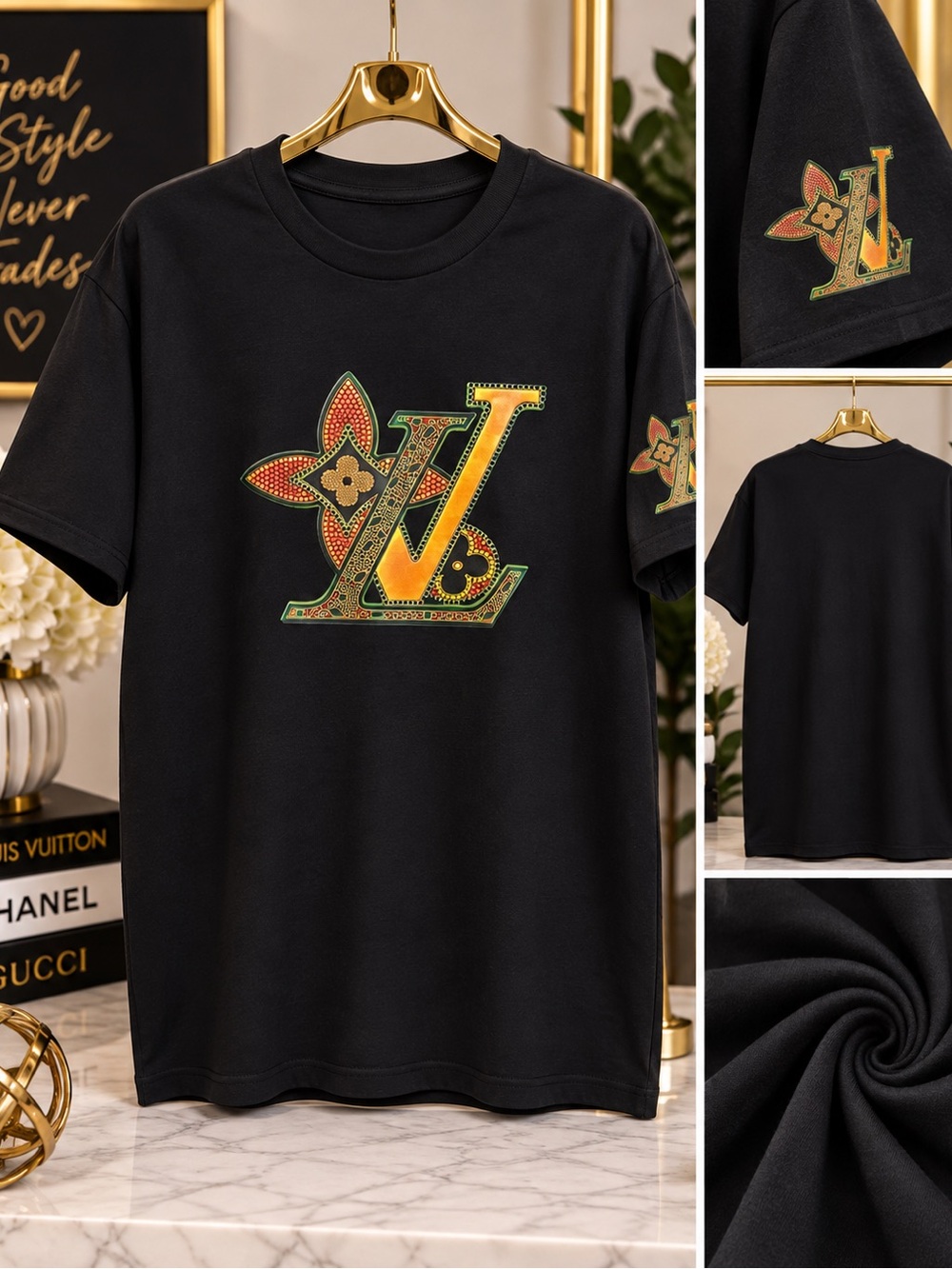 Black Graphic Logo T-Shirt-Plus Size